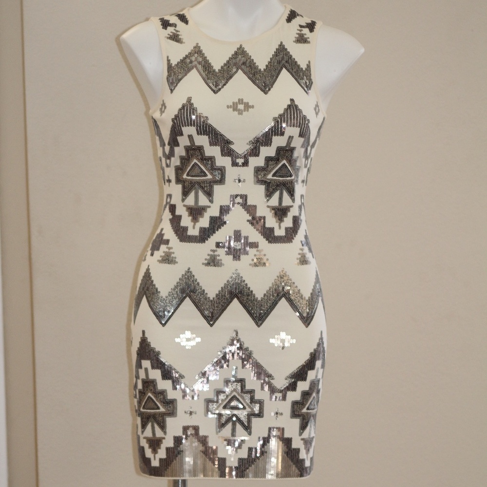 Express Sequin Aztec Mini Dress
